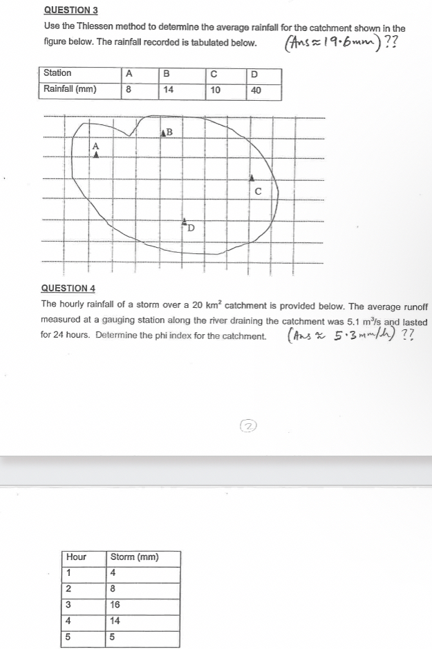 QUESTION 3 Use the Thiessen method to determine