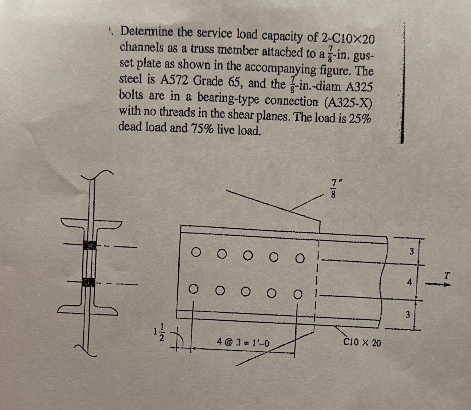 Determine the service load capacity of 2 - C 1 0