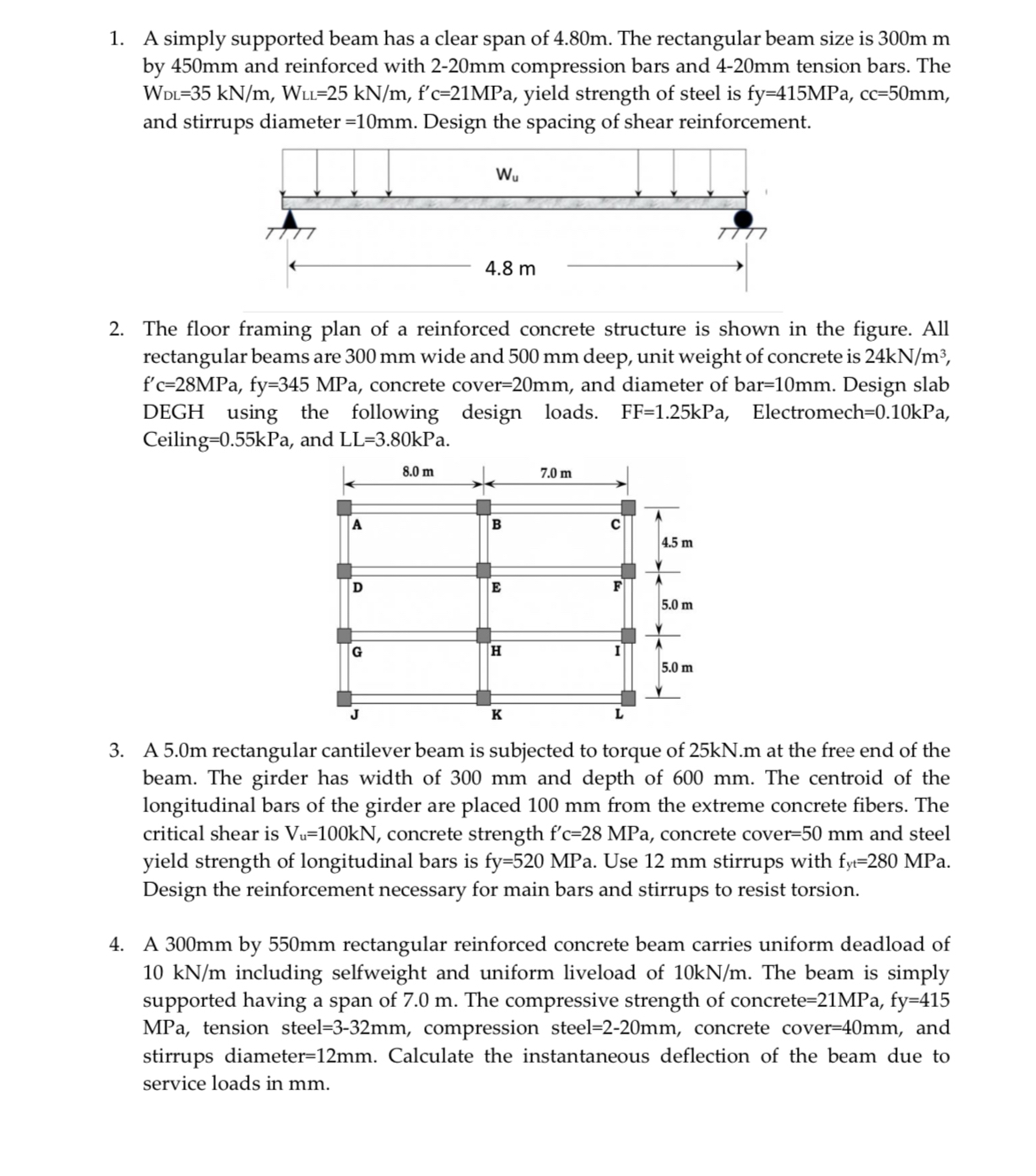 A simply supported beam has a clear span of 4 . 8