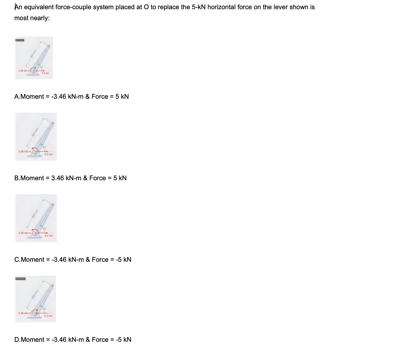 An equivalent force - couple system placed at O