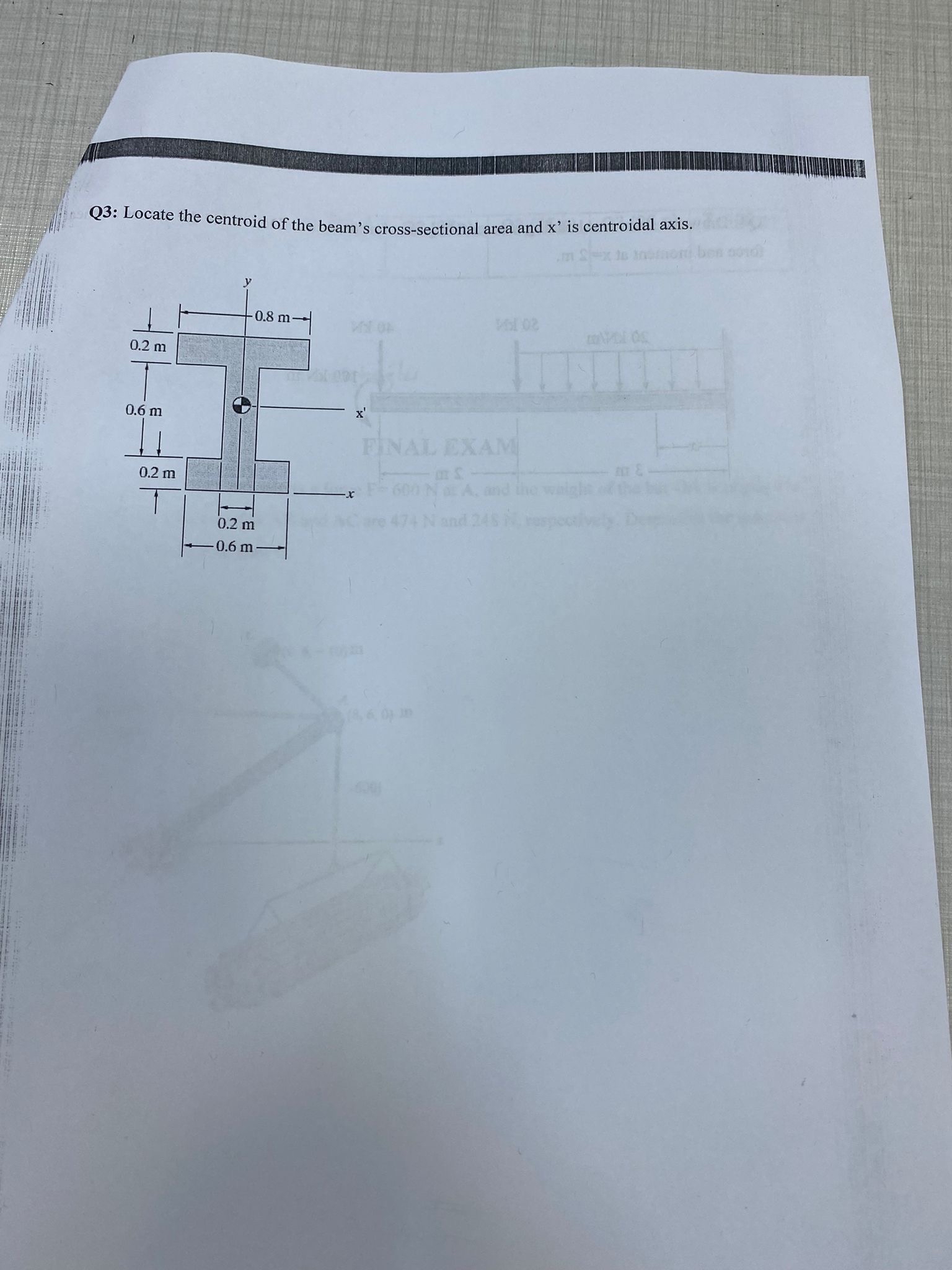 Q 3 : Locate the centroid of the beam's cross -