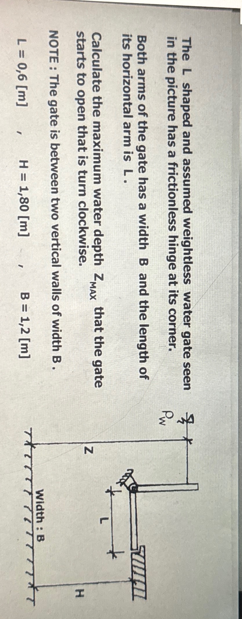 The L shaped and assumed weightless water gate