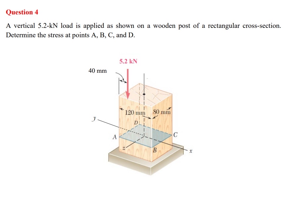 Question 4 A vertical 5 . 2 - k N load is applied
