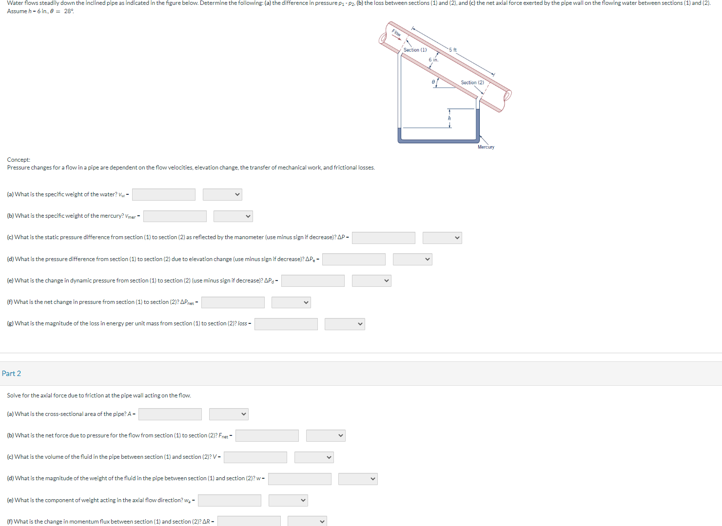 Assume h - 6 in . , = 2 8 . Concept: Pressure