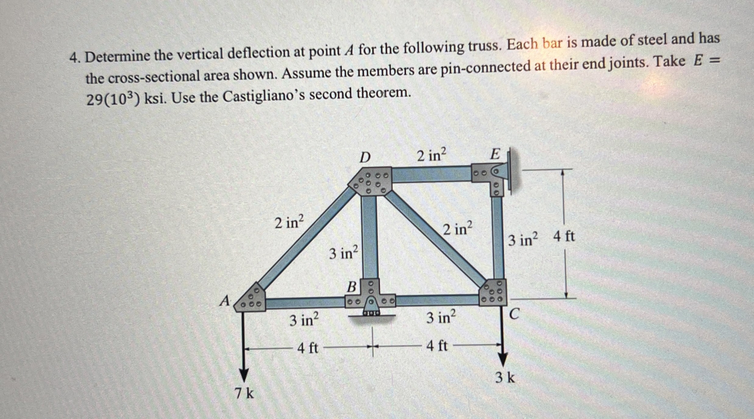 Determine the vertical deflection at point A for