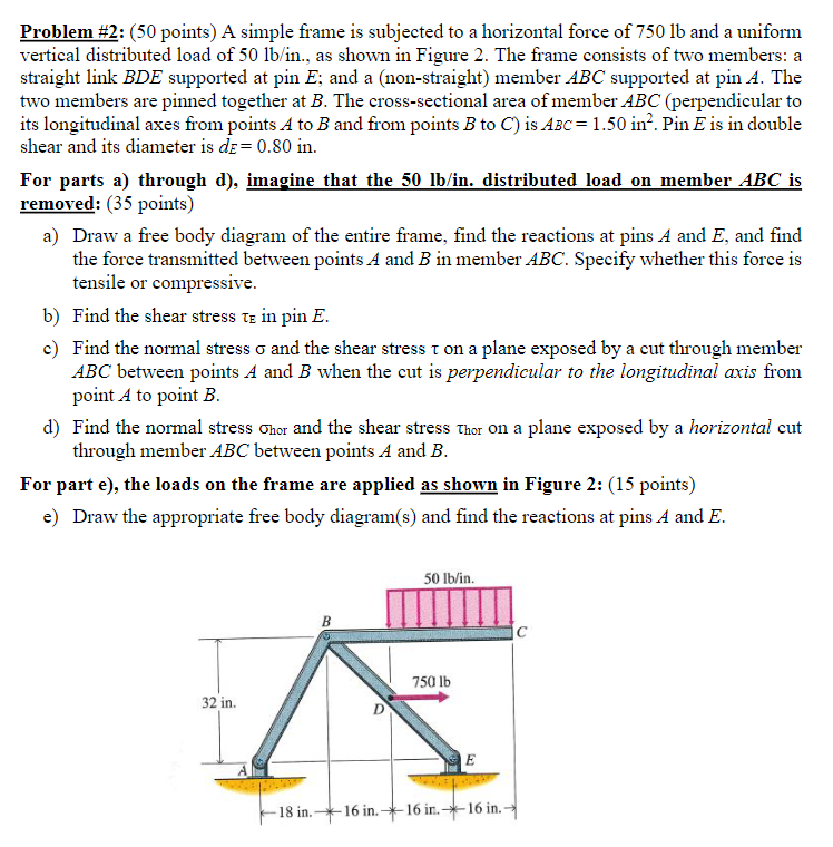 Problem # 2 : ( 5 0 points ) A simple frame is