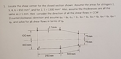 Locate the shear center for the closed section