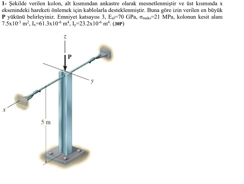 1 - ekilde verilen kolon, alt k sm ndan ankastre