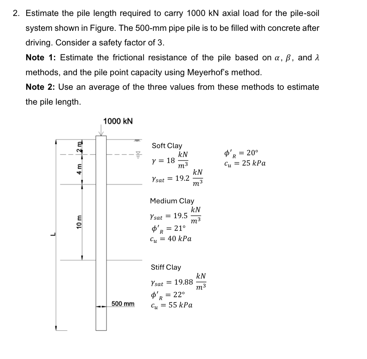 Estimate the pile length required to carry 1 0 0