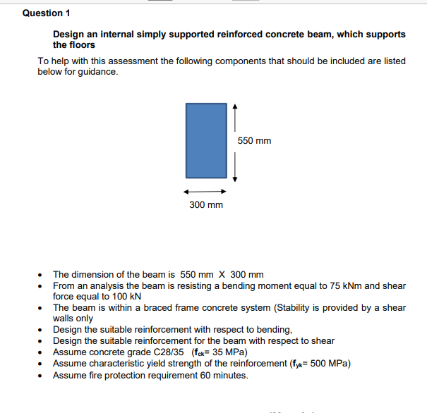 Question 1 Design an internal simply supported