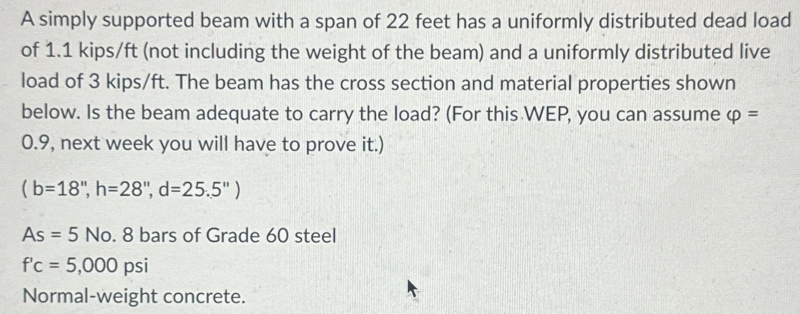 A simply supported beam with a span of 2 2 feet