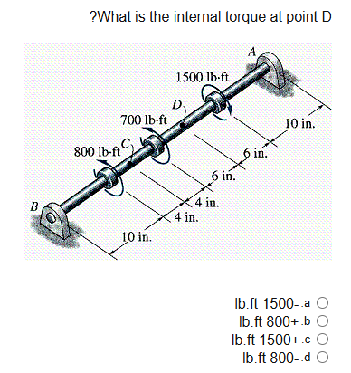 ? What is the internal torque at point D lb . ft