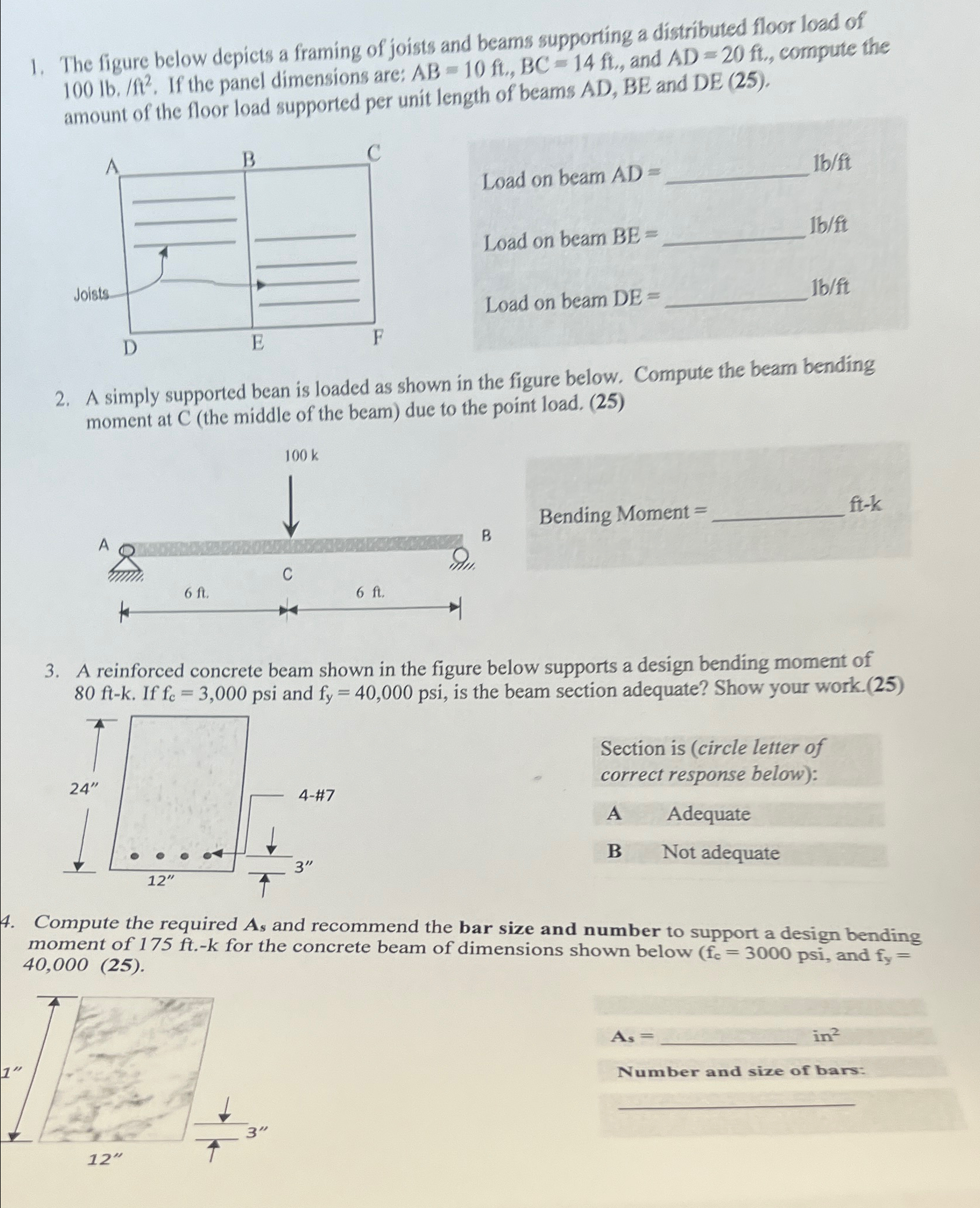 The figure below depicts a framing of joists and