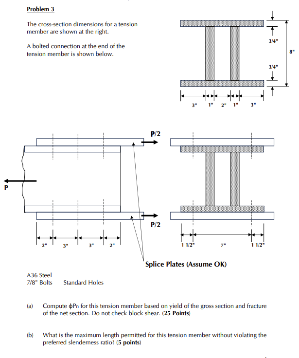 Problem 3 The cross - section dimensions for a
