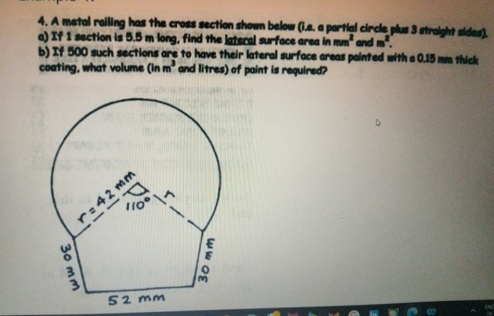 A metal railing has the cross section shown below