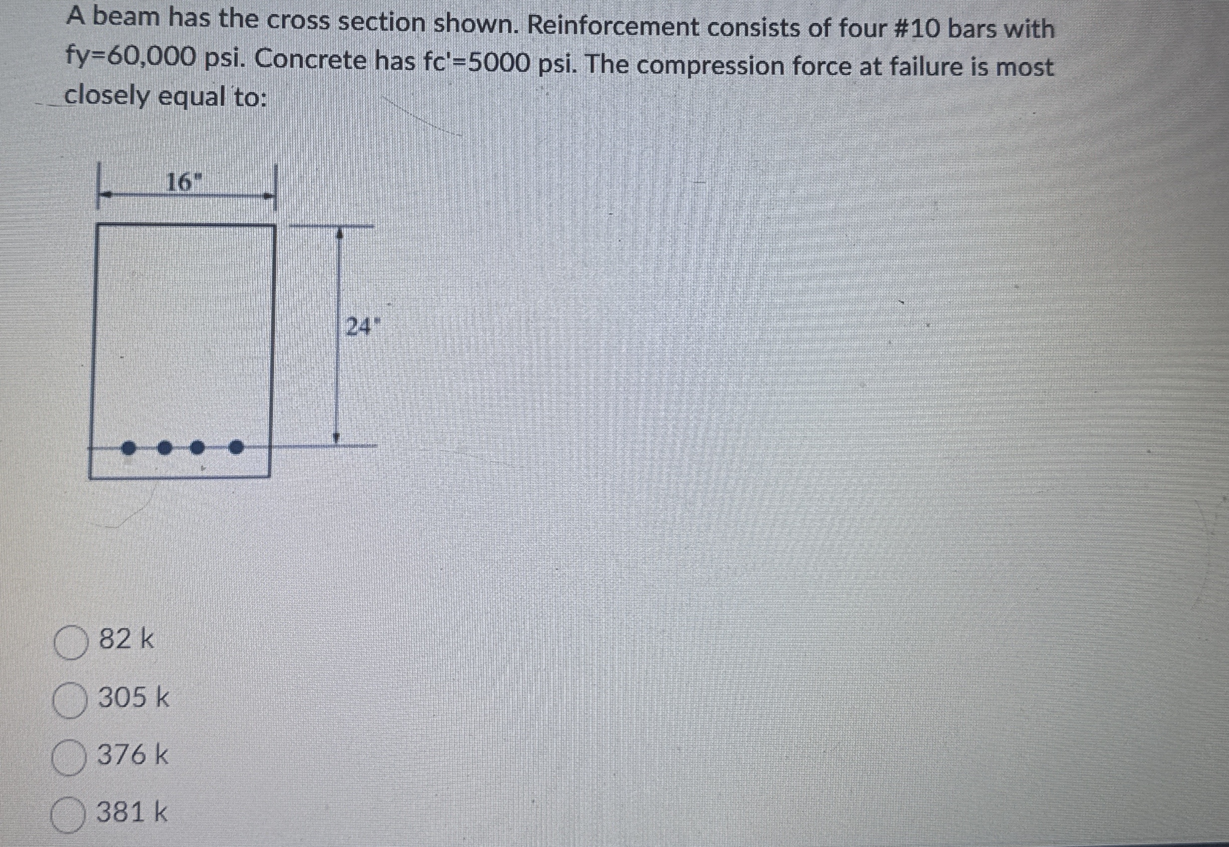 A beam has the cross section shown. Reinforcement