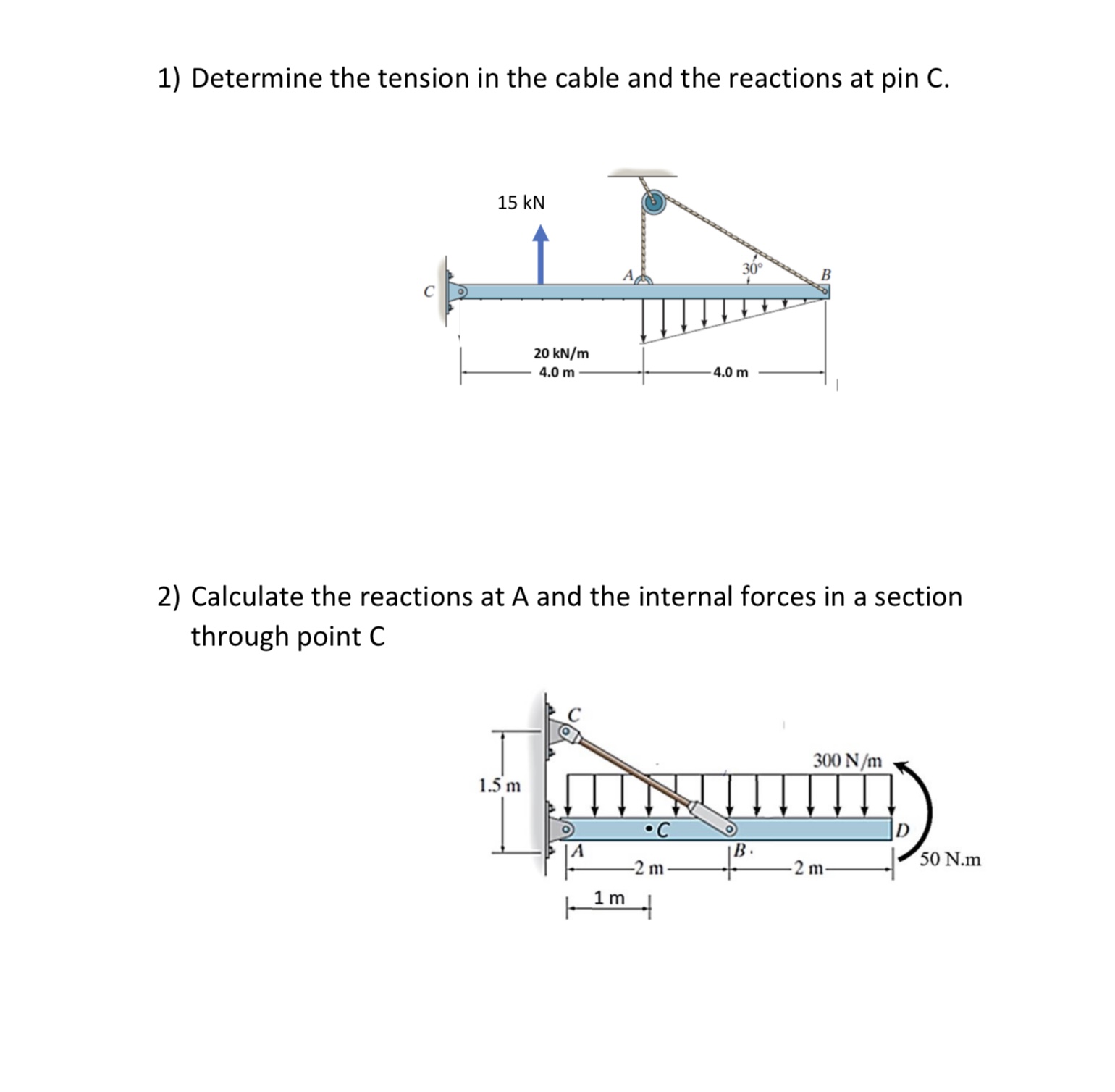 Determine the tension in the cable and the