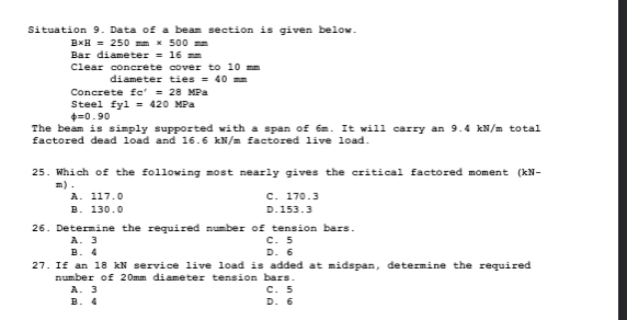 Situation 9. Data of a beam section is given