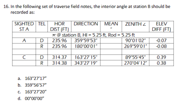 In the following set of traverse field notes, the