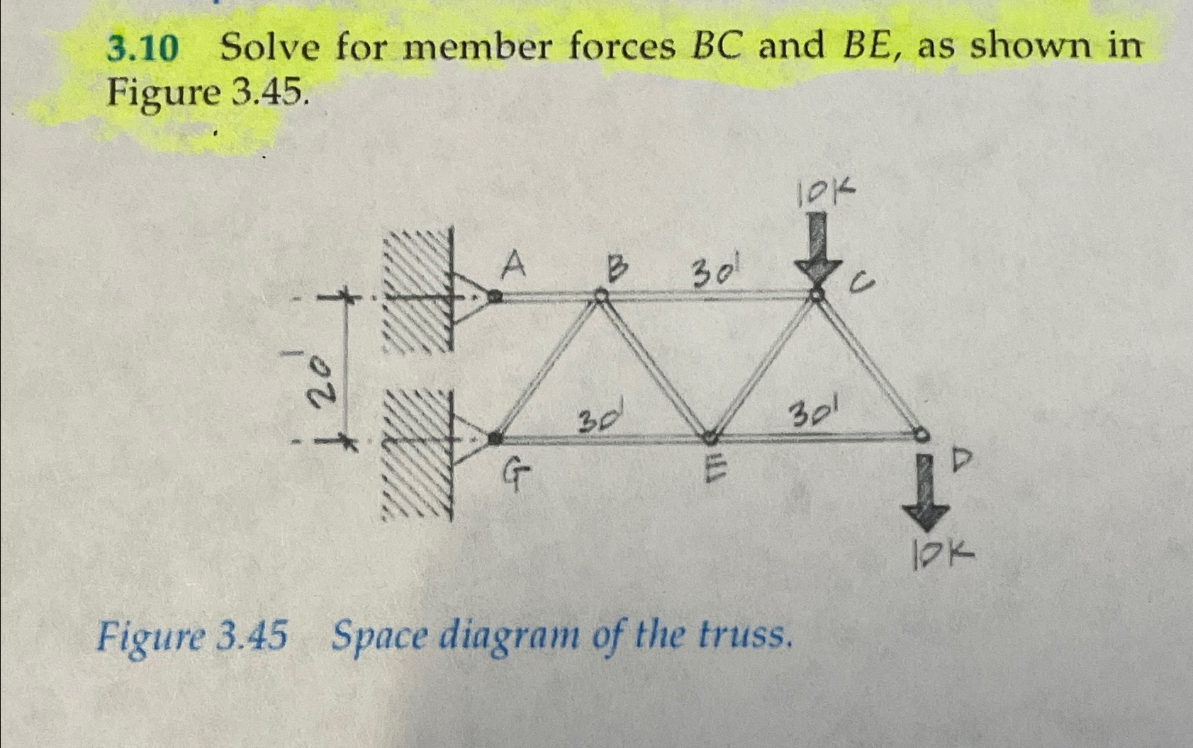 3 . 1 0 Solve for member forces B C and B E , as