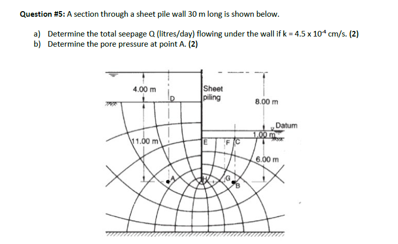 Question # 5 : A section through a sheet pile