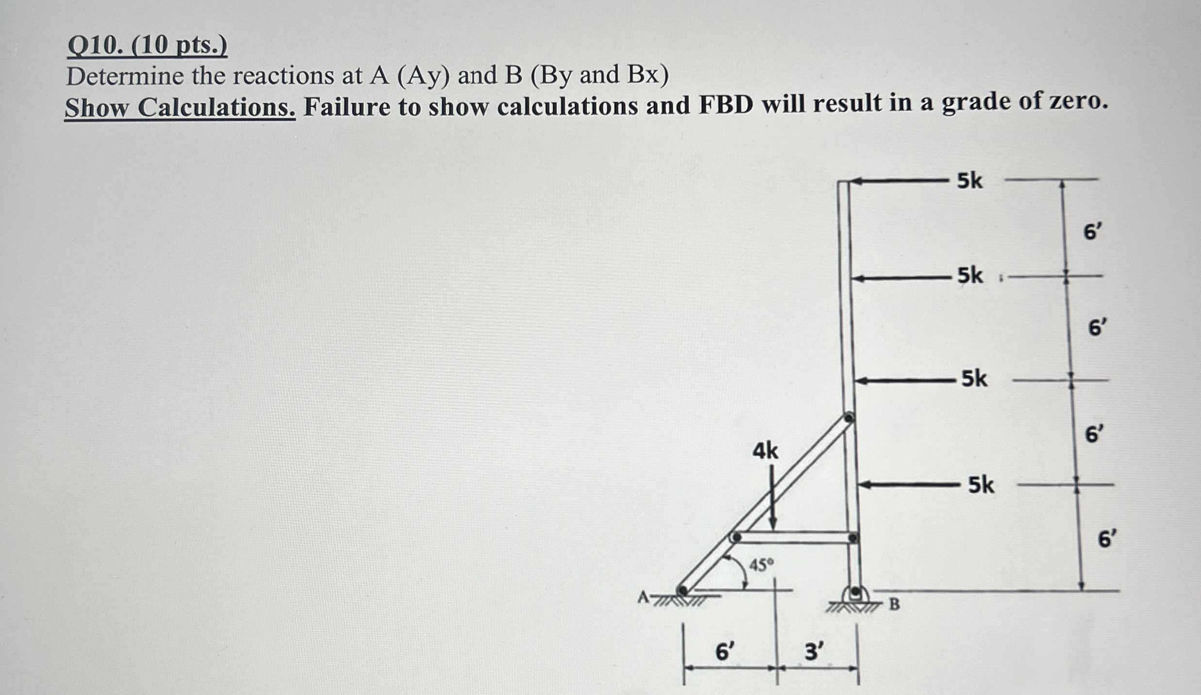O 1 0 . ( 1 0 pts . ) Determine the reactions at