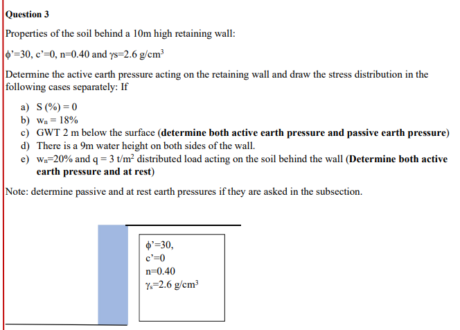 Properties of the soil behind a 1 0 m high