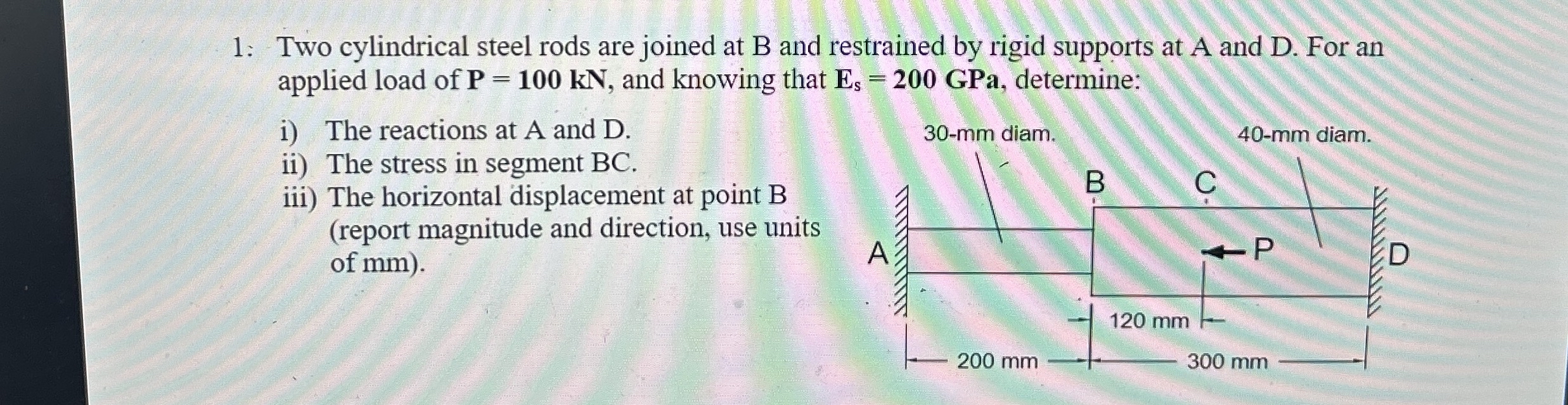 1 : Two cylindrical steel rods are joined at B