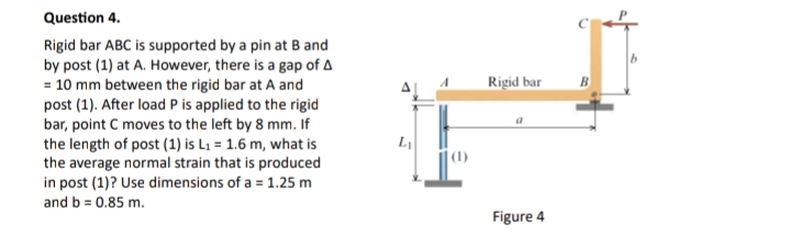 Question 4 . Rigid bar ABC is supported by a pin