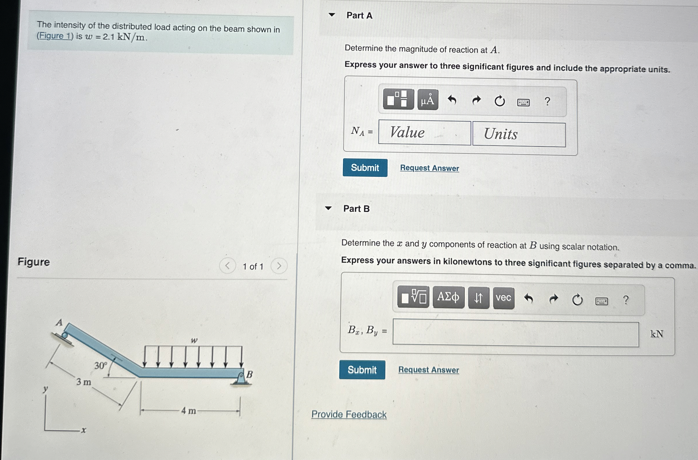 The intensity of the distributed load acting on