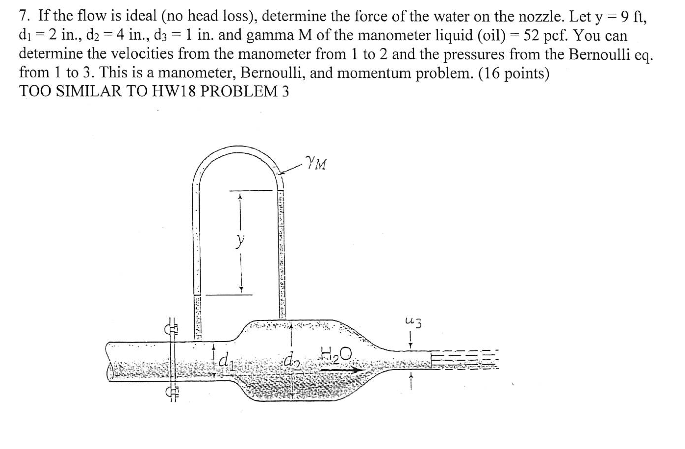 If the flow is ideal ( no head loss ) , determine