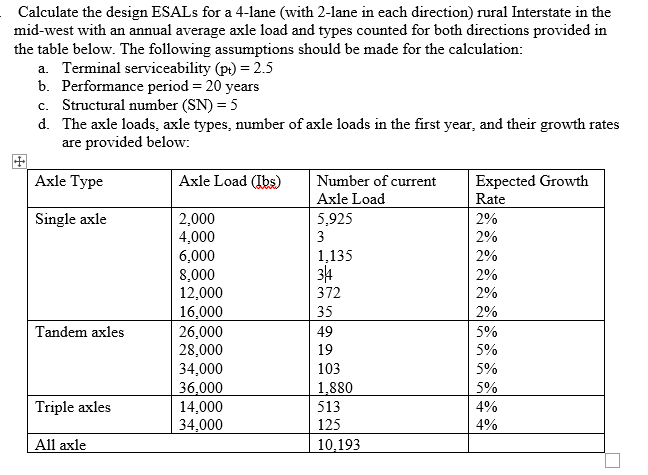 Calculate the design ESALs for a 4 - lane ( with