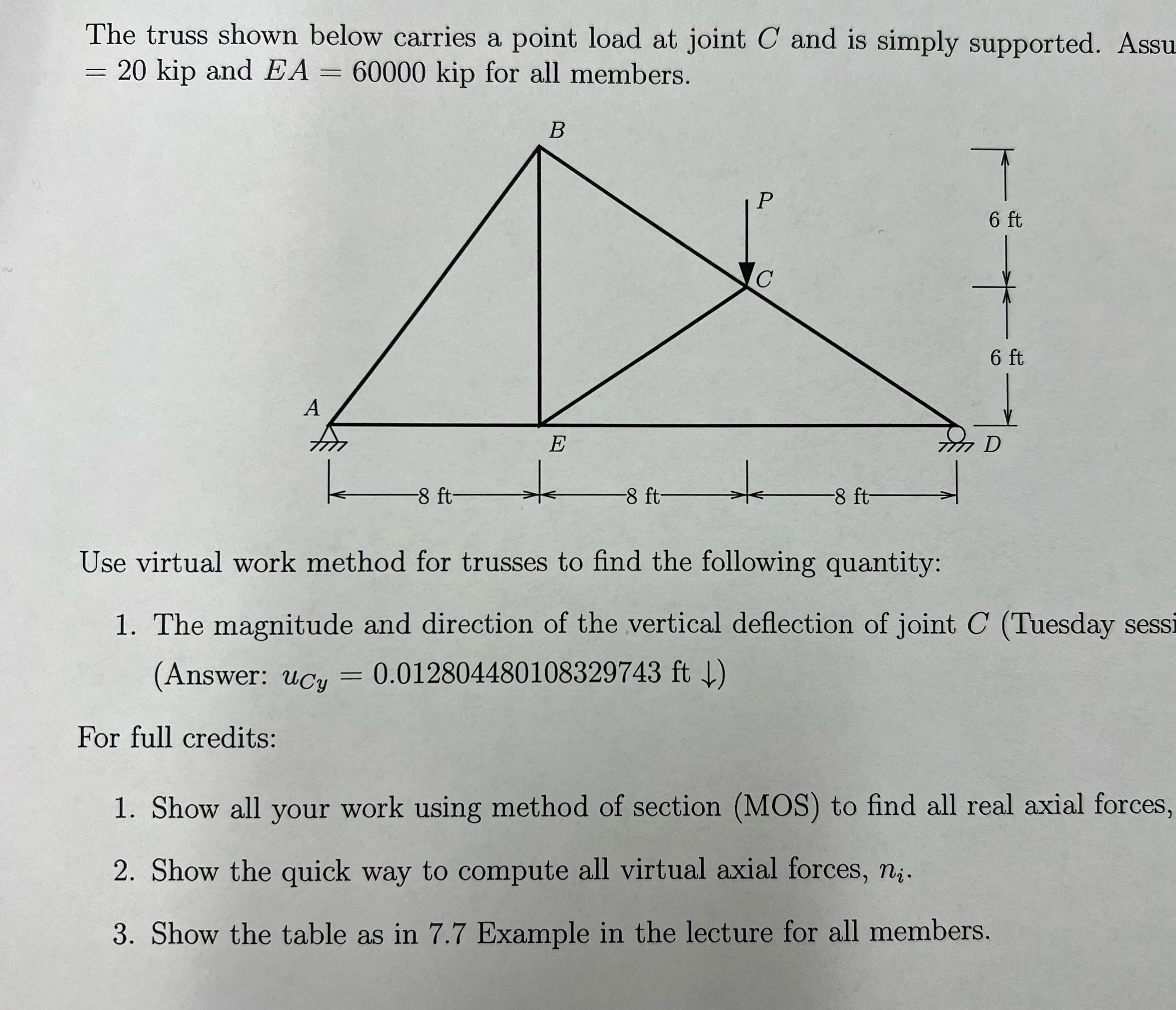 Assume p = 2 0 kips find all axial forces for