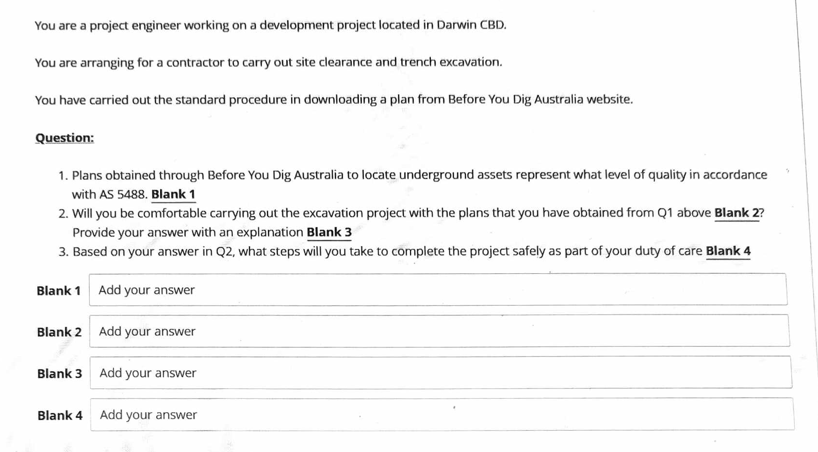 You are a project engineer working on a