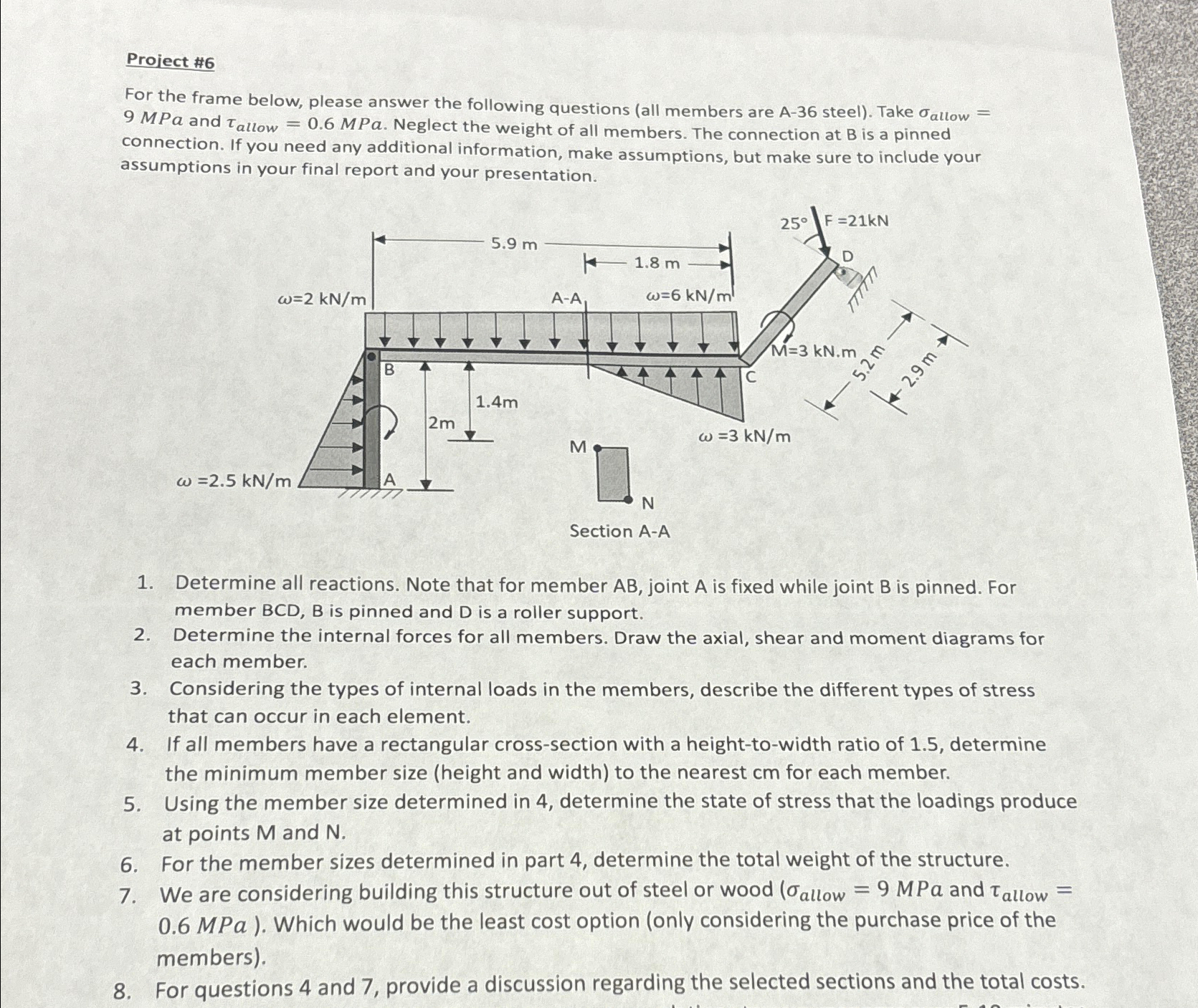 Project # 6 For the frame below, please answer
