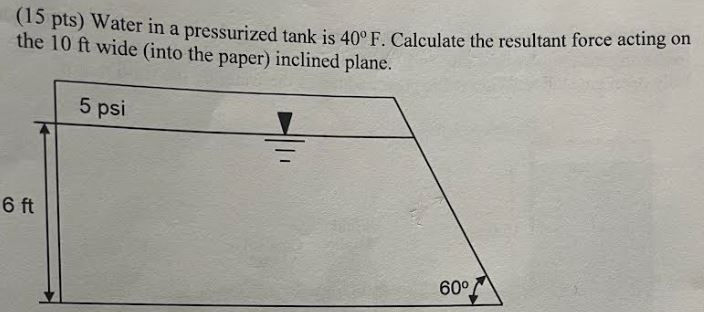 ( 1 5 pts ) Water in a pressurized tank is 4 0 F