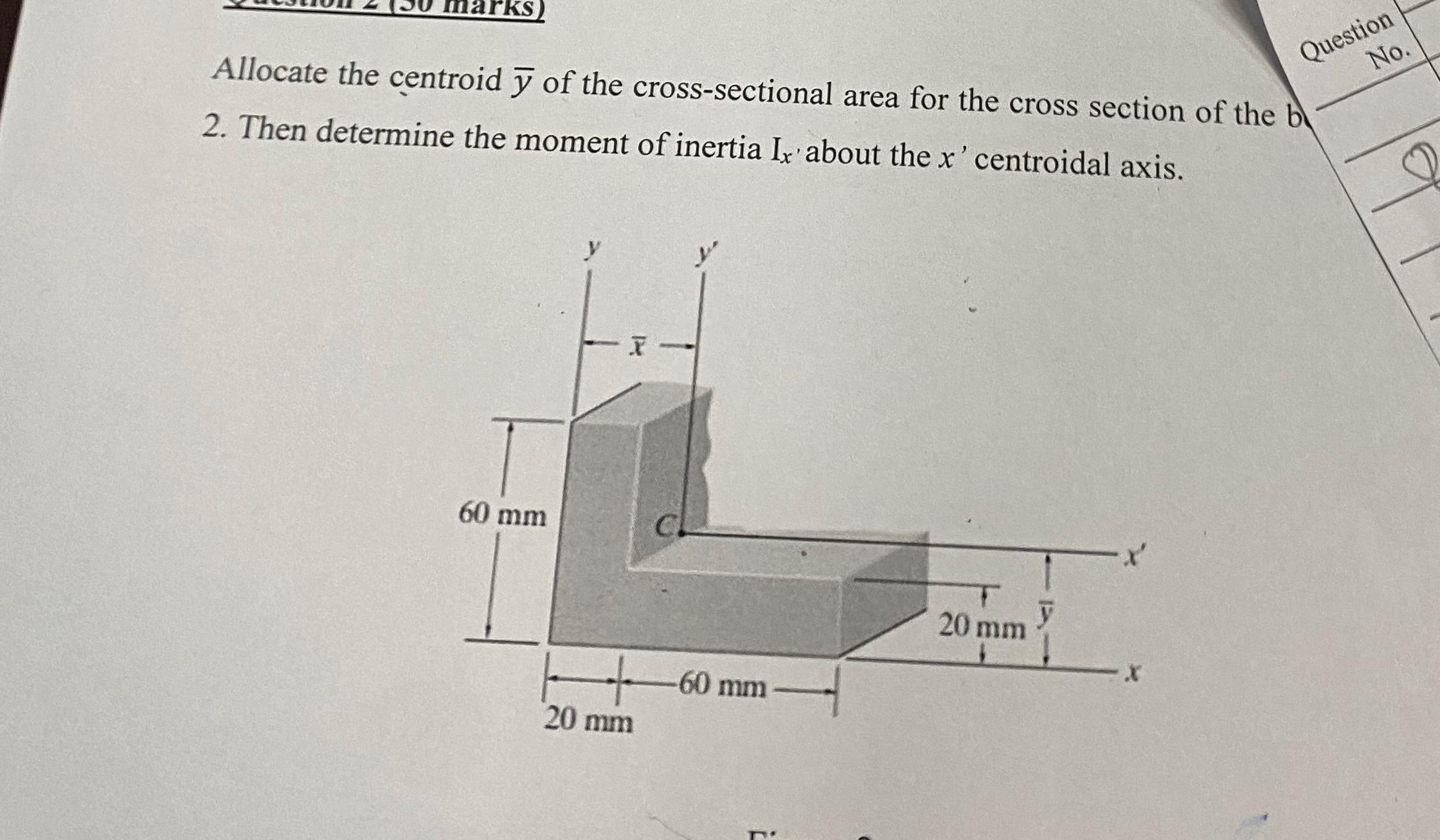 Allocate the centroid ? b a r ( y ) of the cross
