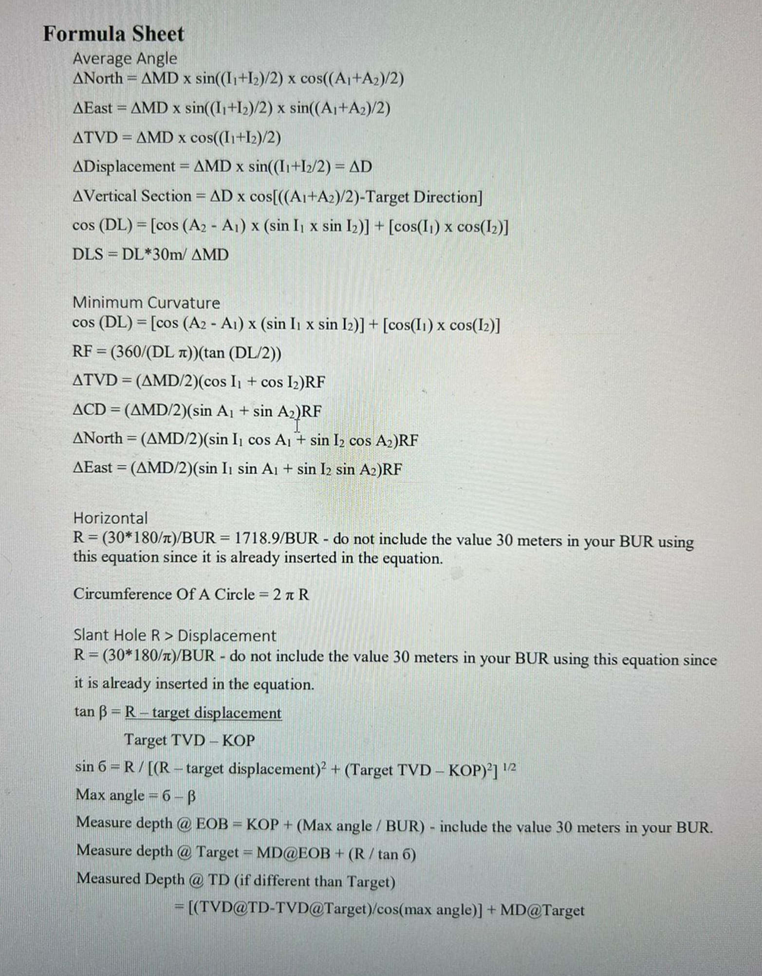 Calculate the lowest kick off point ( KOP ) for a
