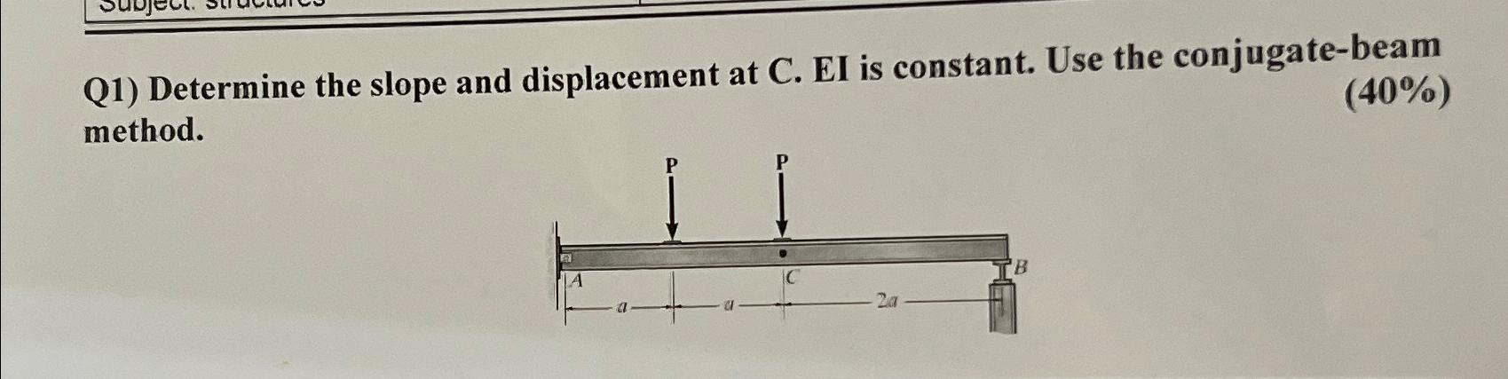 Q 1 ) Determine the slope and displacement at C .