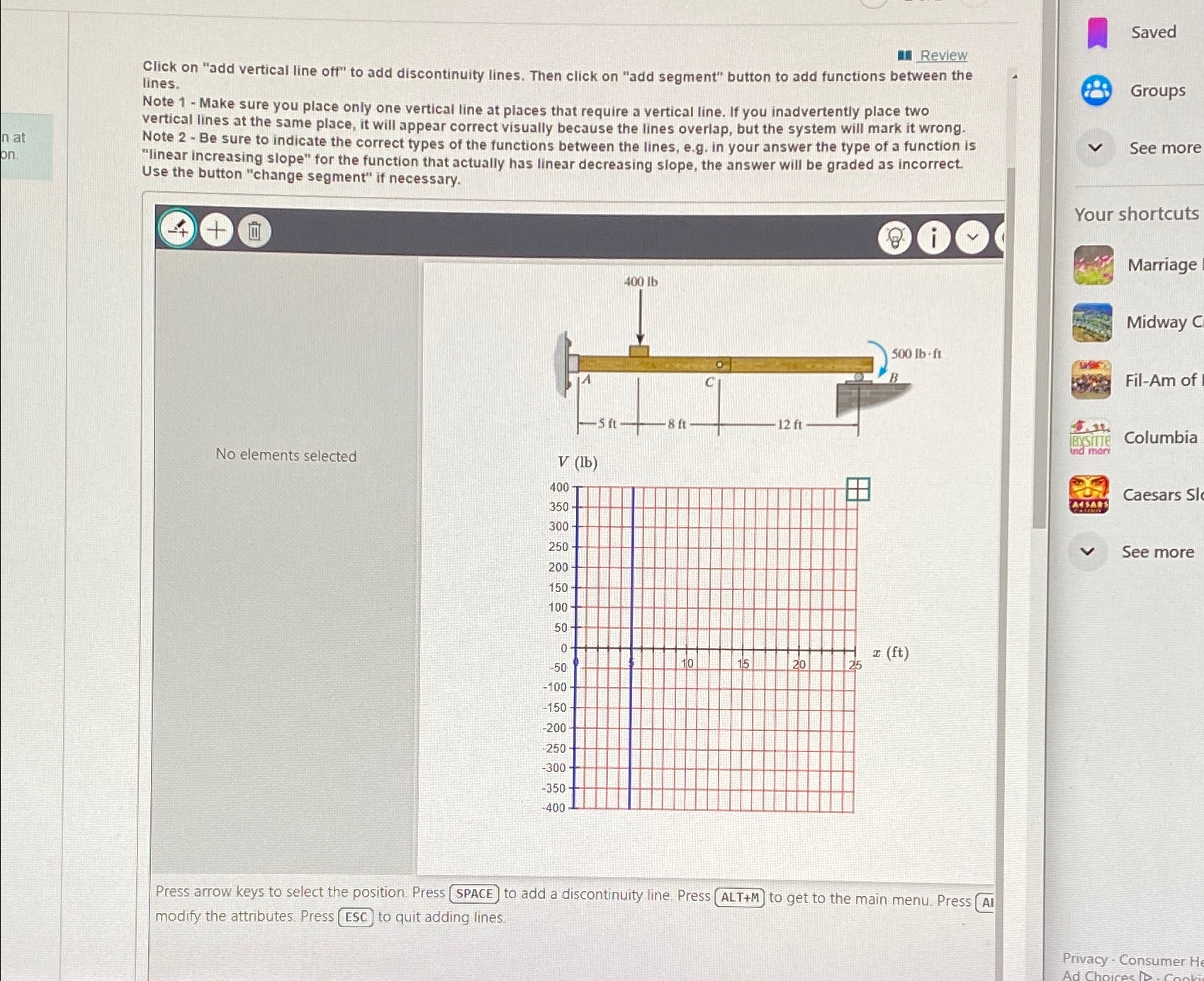 Review Click on "add vertical line off" to add