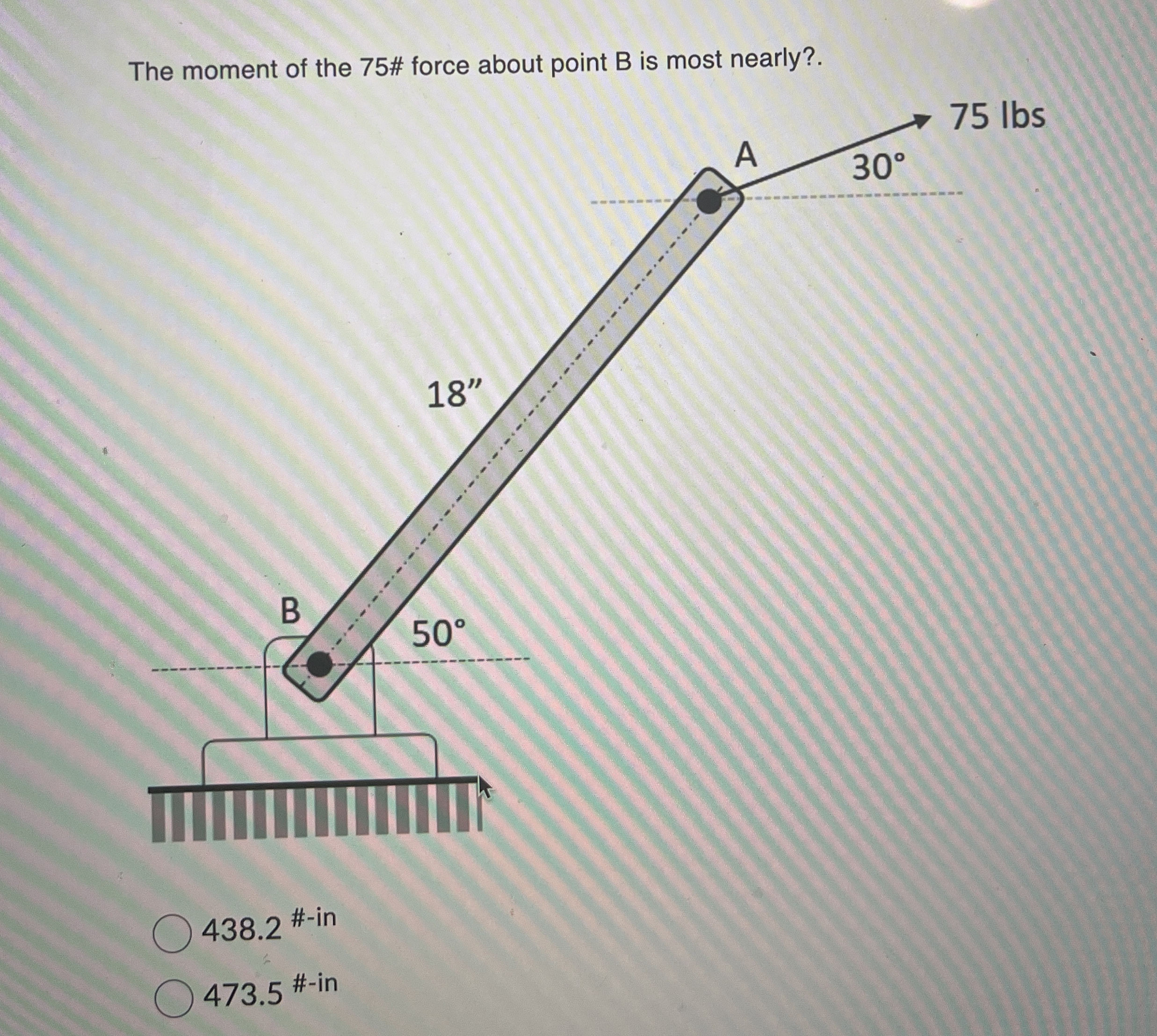 The moment of the 7 5 # force about point B is