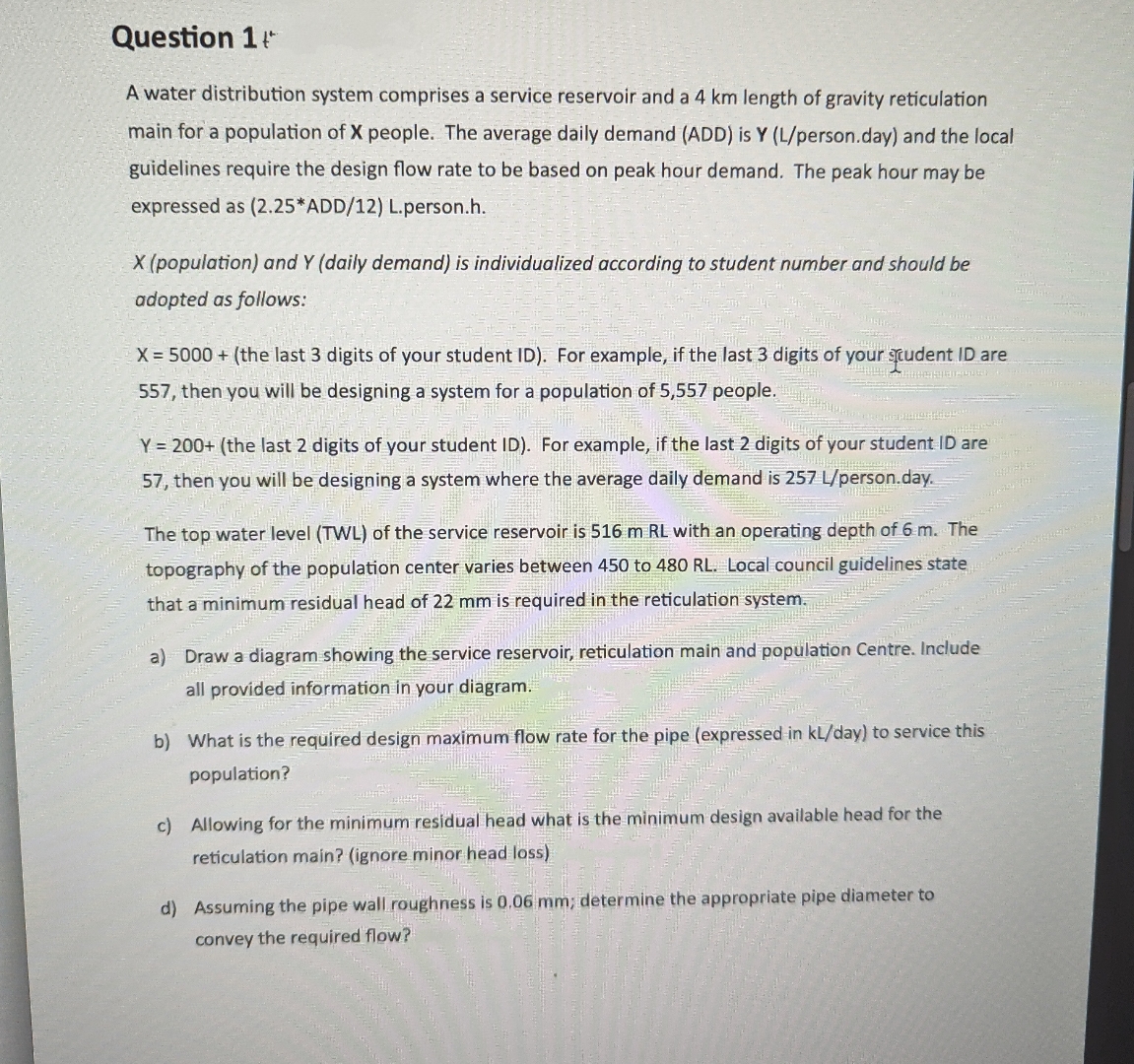 Question 1 t A water distribution system