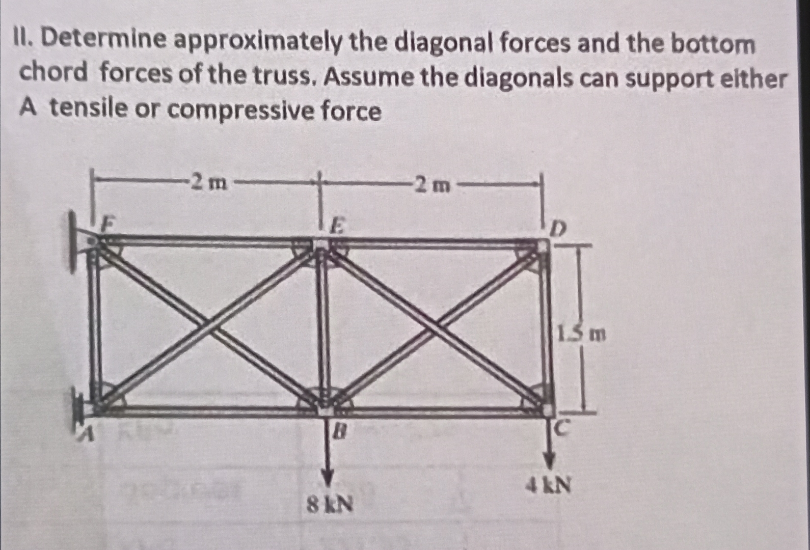 II . Determine approximately the diagonal forces
