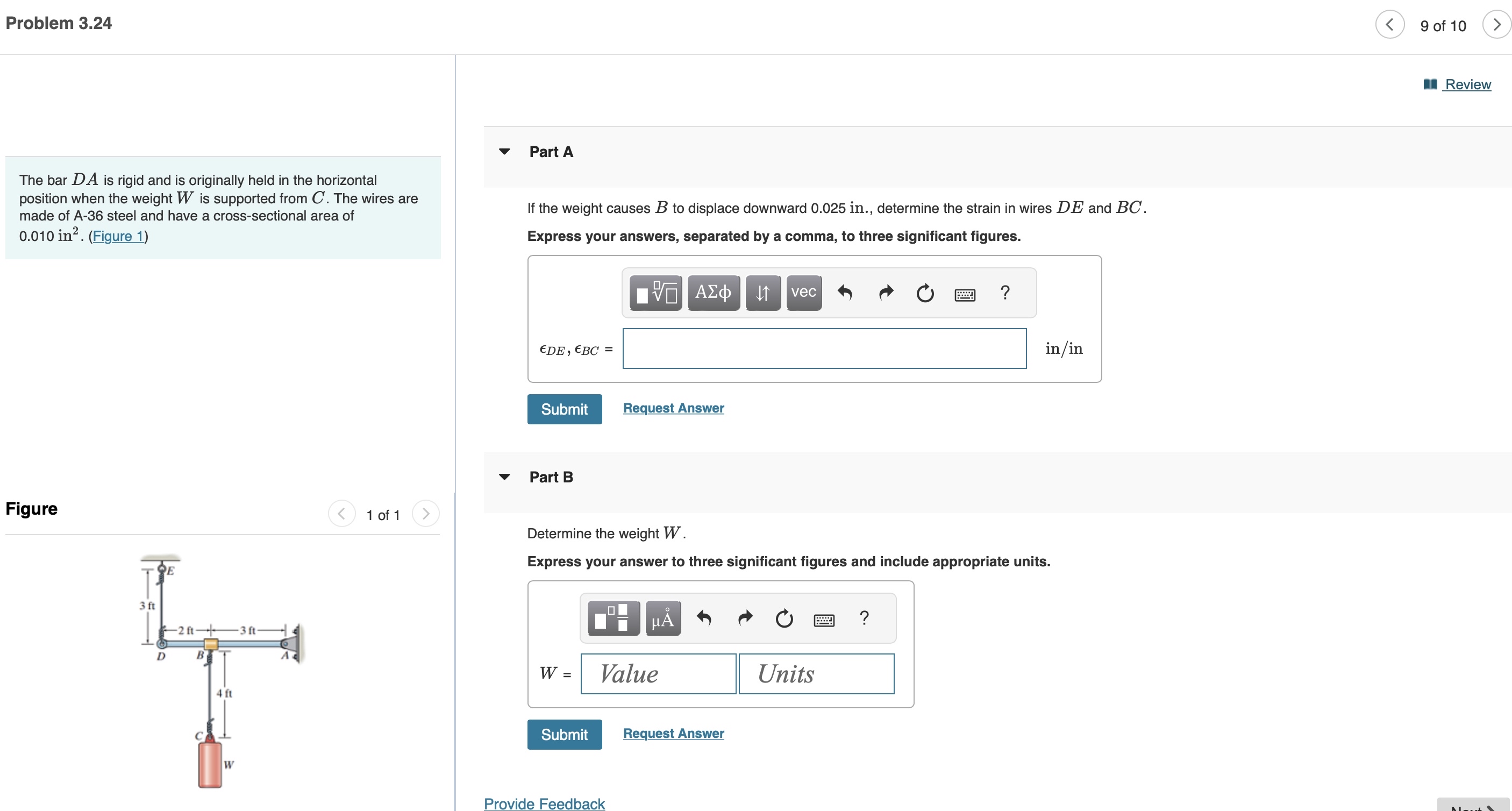 Problem 3 . 2 4 9 of 1 0 Review The bar D A is