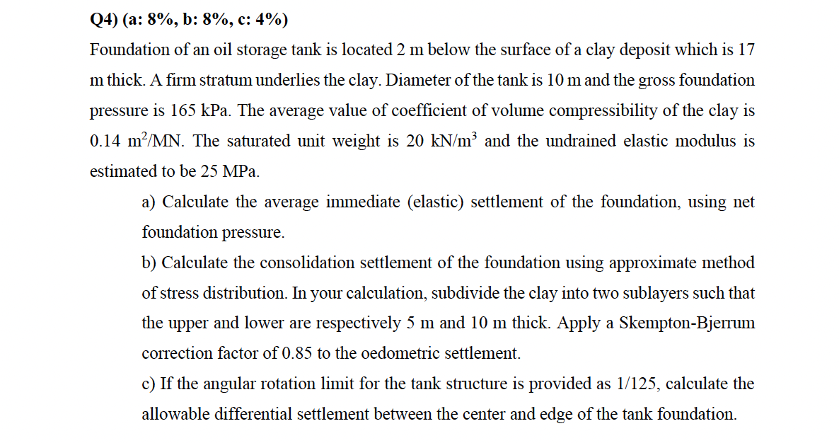Q 4 ) ( a: 8 % , b: 8 % , c: 4 % ) Foundation of