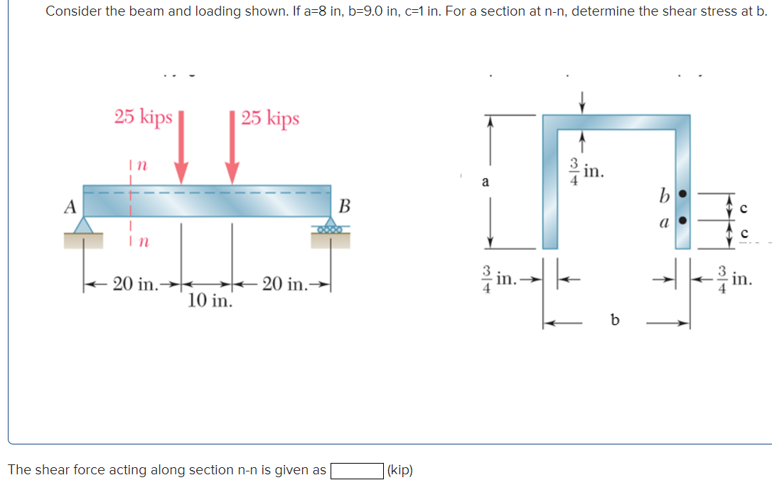 Consider the beam and loading shown. If a = 8 in