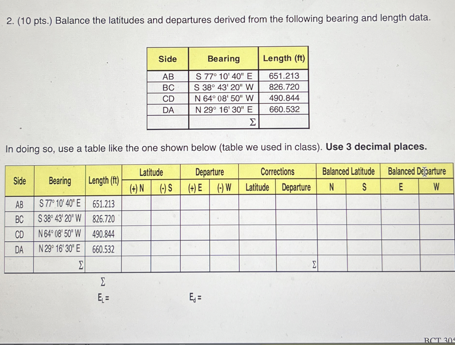 ( 1 0 pts . ) Balance the latitudes and
