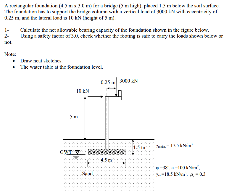 A rectangular foundation ( 4 . 5 m 3 . 0 m ) for