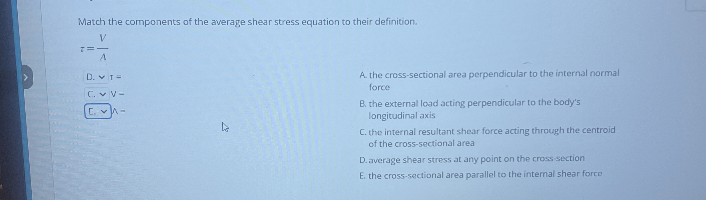 Match the components of the average shear stress