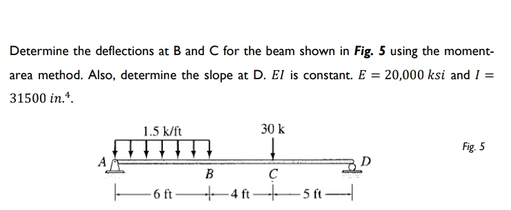 Determine the deflections at B and C for the beam
